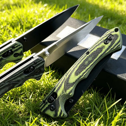 1401 Premium Folding Portable Knife : Features a high-quality textured handle with a non-slip striped grip. The blade is robust and durable—an ideal choice for camping, outdoor activities, and hiking.