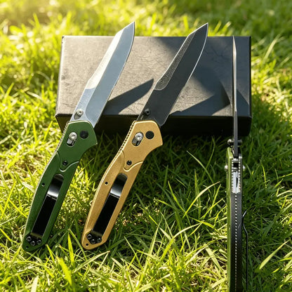 The 940 Rugged Aluminum Alloy Folding Portable Knife features a sturdy aluminum alloy handle and a durable stainless steel blade, making it the ideal gear for hiking, Outdoor， camping, and everyday carry.