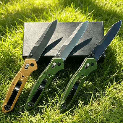 The 940 Rugged Aluminum Alloy Folding Portable Knife features a sturdy aluminum alloy handle and a durable stainless steel blade, making it the ideal gear for hiking, Outdoor， camping, and everyday carry.